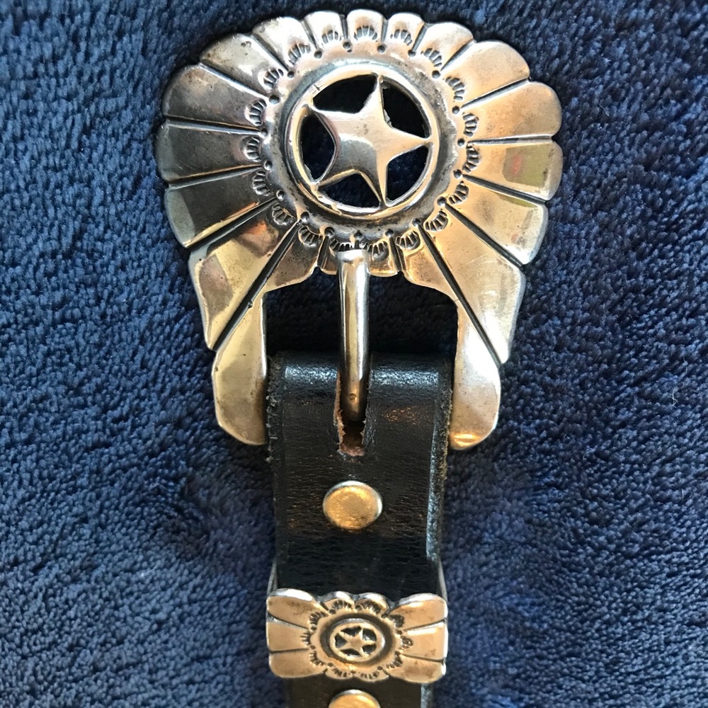 Vintage black belt, Sterling Silver buckle
